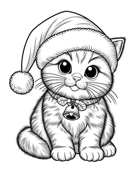 Christmas Kitten Coloring Page