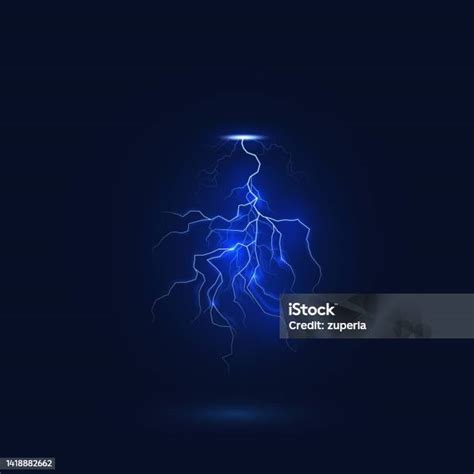 Realistic Style Of Bright Glowing Lightning Isolated On Dark Background