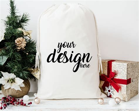 Christmas Sack Mockup Santa Sack Mockup Present Bag Mockup Drawstring