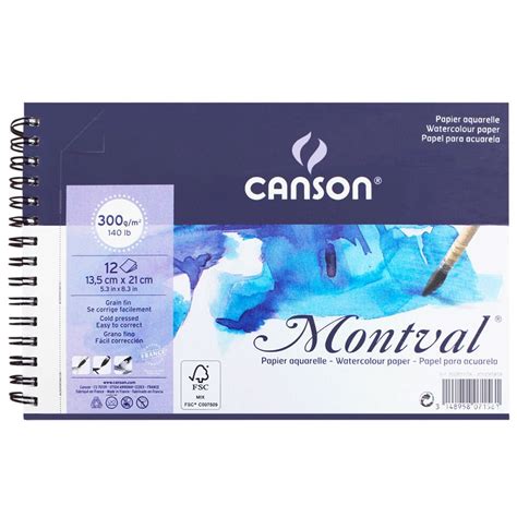 Bloco Montval Papel Aquarela 13 5x21cm Espiral 300g Textura Fina Canson