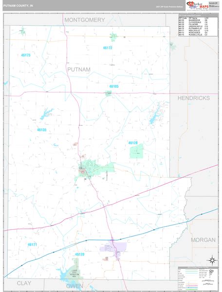 Putnam County, IN Wall Map Premium Style by MarketMAPS