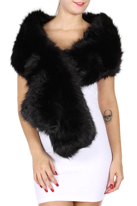 Wholesale Q20 Faux Fur Wrap Scarf Black