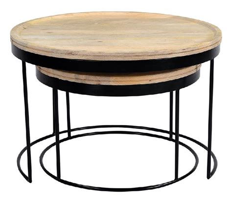 Tables Basses Gigognes Rondes Bois Clair Manguier Massif Et M Tal Noir