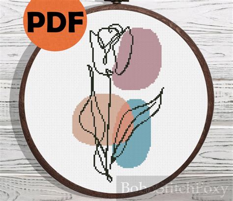 Tulip Cross Stitch Pattern PDF Easy Small Boho Flower Counted Etsy