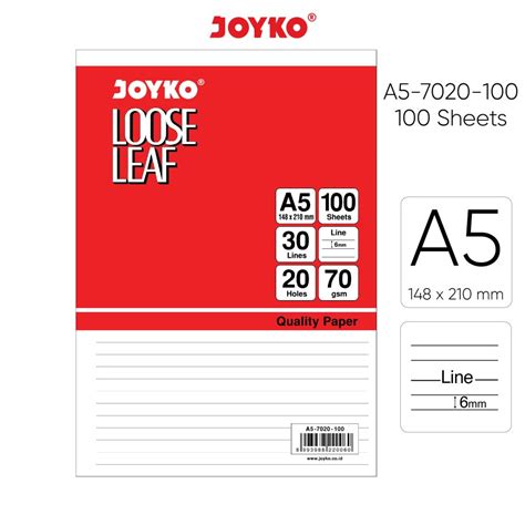 Jual Joyko Loose Leaf A5 7020 Pack Isi 100 Lembar Isi Binder A5