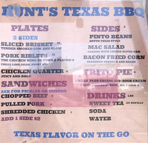 Hunt’s Texas BBQ menu – SLC menu