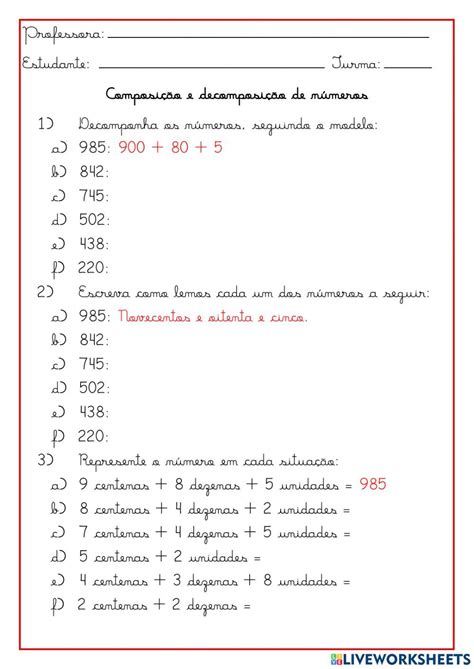 Composi O E Decomposi O De N Meros At Worksheet Decomposi O