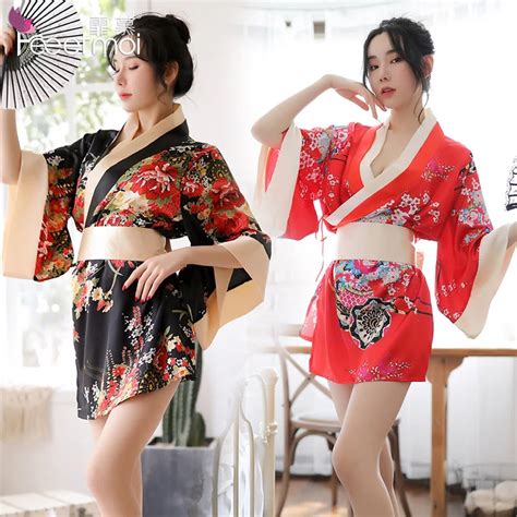 Japanese Sexy Kimono Open Japanese Uniform Printed Silk Like Fabrics