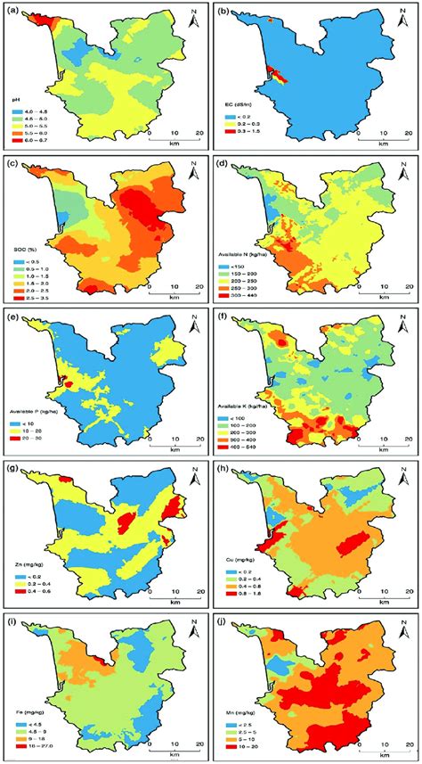 Kriged Spatial Distribution Map Of Soil A PH B EC C SOC D