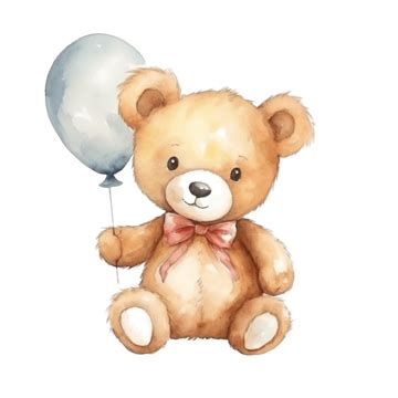 Cute Teddy Bear With Balloon Watercolor Bear Teddy Watercolor Png