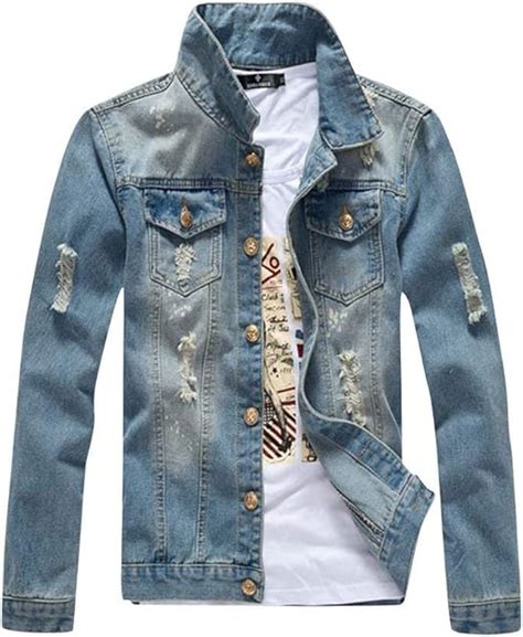 Denim Jacket Men Coat Denim Slim Leisure Fit Long Comfortable Sizes Sleeve Ripped Denim