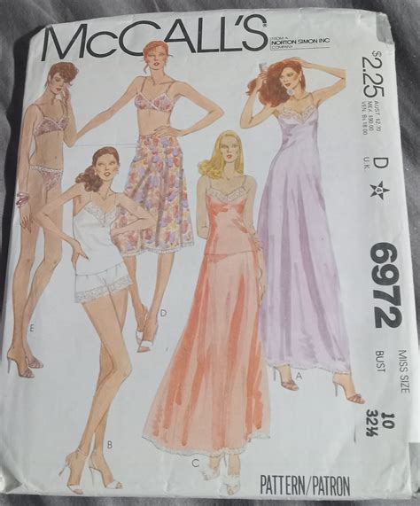 Vintage S LINGERIE SEWING PATTERN Camisole Bra Flare Panty Long Slip Size Medium Mccall S
