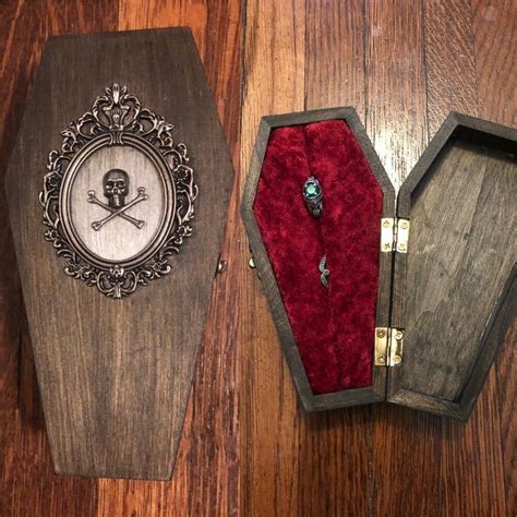 Vintage Inspired Coffin Ring Jewelry Box Engagement Wood Victorian