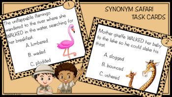 Synonym Study The Synonym Safari Vocabulary Task Cards Graphic Organizers