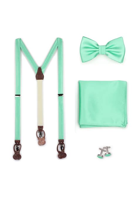 Suspender Bow Tie Set In Mint Shiny Mint Green Wedding Suspender