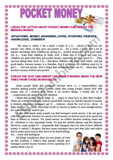 Pocket Money Esl Worksheet By Spankevich