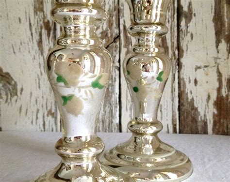 Reserved Antique Mercury Glass Candlesticks Silver With White