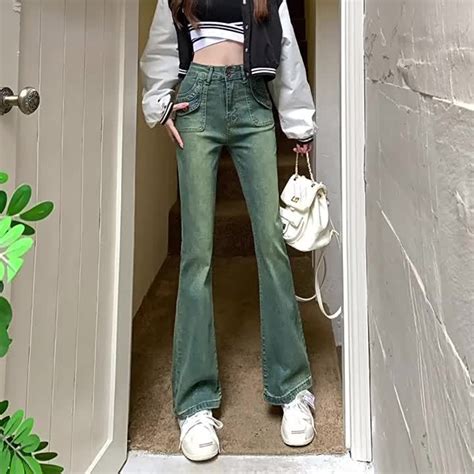 HOT กางเกงยนสผหญงสไตลอเมรกนไฮสตรทยอนยคไมโครฮอรน