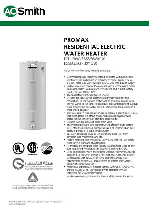 Ao Smith Promax Electric Water Heaters National Plumbing And Building Supplies