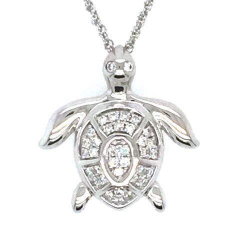 Sealife Jewelry 14k White Gold Diamond Sea Turtle Pendant Emerald Lady Jewelry