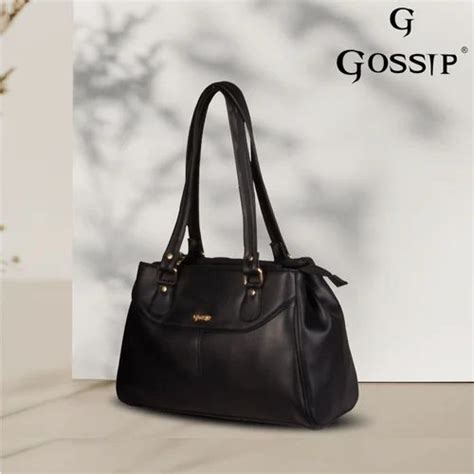 Leather Black Ladies Plain Gossip Hand Bags 350g Size 15inch Length