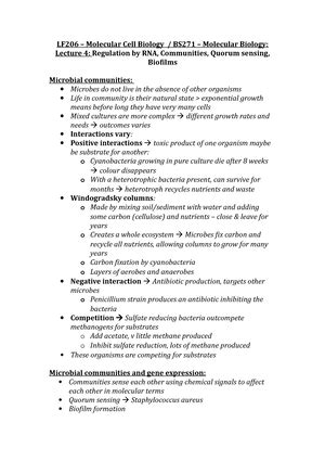 Molecular Cell Biology Part B Cell Biology Lecture Notes 13 15