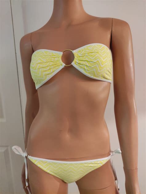 Bnwt Melissa Odabash Vegas Zig Zag Yellow Halter Bandeau Bikini Set Uk