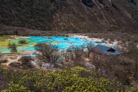 View Of Hot Spring In Jiuzhaigou National Park Huanglong Sichuan China Asia Stock Photo