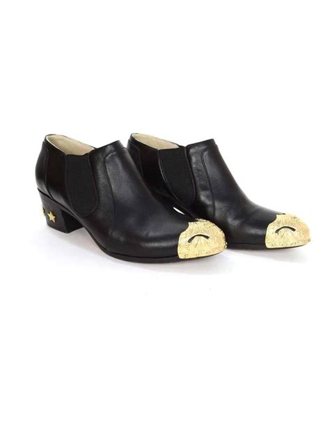 Chanel Black Leather Parisdallas Ankle Booties Sz 405 For Sale At 1stdibs