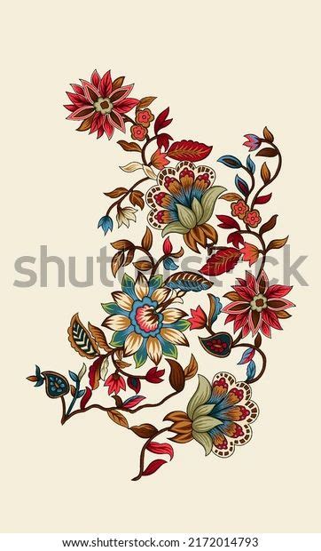 Textile Motif Border Digital Flower Boti Stock Illustration