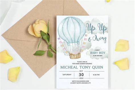 Editable Boy Baby Shower With Elephant Away Hot Air Balloon Diy Bobotemp