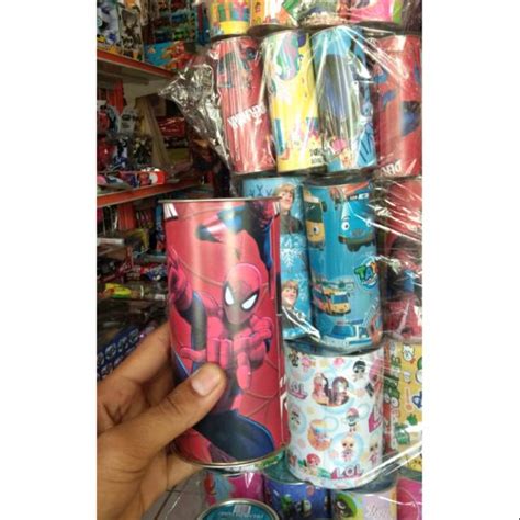 Jual Celengan kaleng gambar karakter(tinggi 15cm diameter 7,5cm