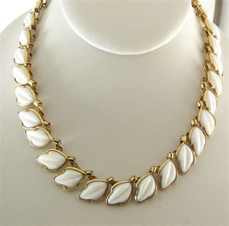 Classic Vintage Trifari White Poured Glass Necklace and Screw Type ...