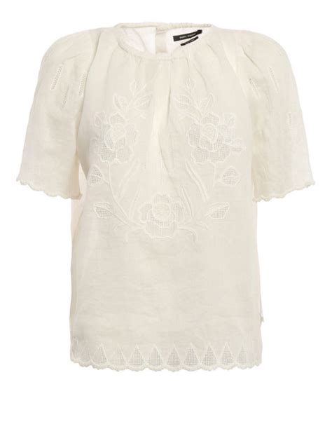 Blouses Isabel Marant Araza Embroidered Ramie Blouse Ht P I Wh