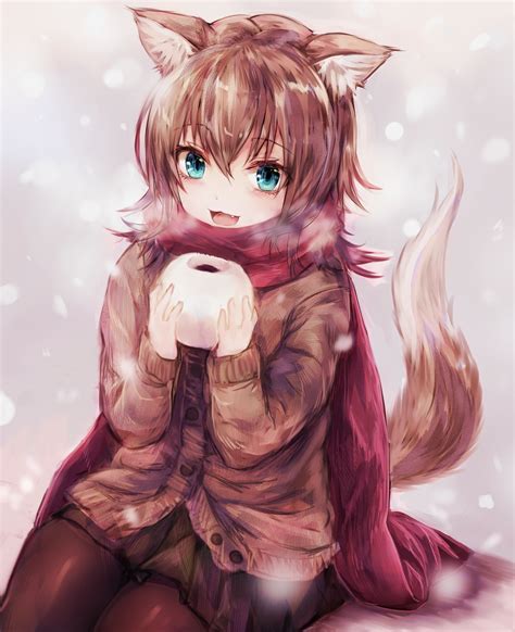 Anime Girl With Wolf Ears And Tail Drawing