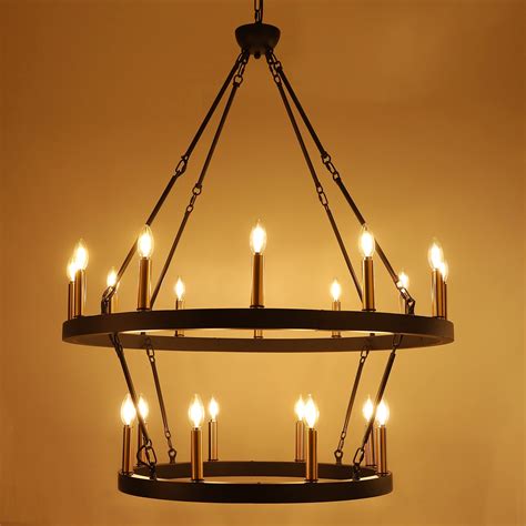 Wellmet Black And Gold Wagon Wheel Chandelier 2 Tier Large Farmhouse