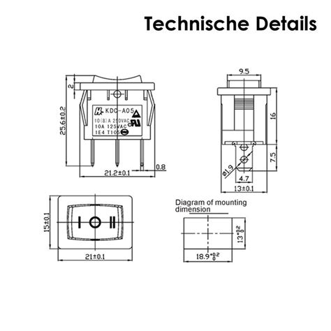 230V Wippenschalter 1 Polig EIN AUS EIN 4 8mm Flachstecker