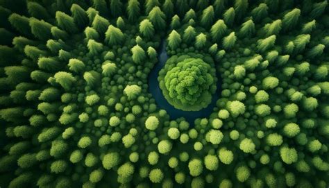 Premium Photo A Forest Of Pine Trees With A Small Pond In The Middle