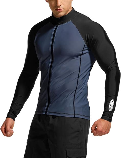 Buy Tsla Men S Long Sleeve Zip Rash Guard Upf Uv Sun Protection