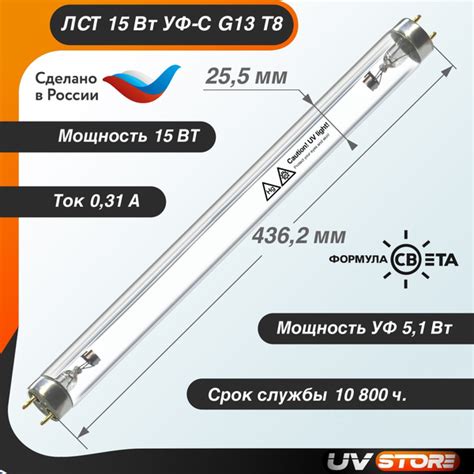 УФ Лампа бактерицидная ультрафиолетовая ЛСТ 15Вт G13 (TUV 15W) купить ...