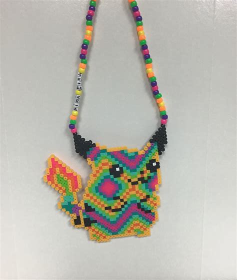 Trippy Pikachu Perler Kandi Necklace Rave Pikachu Edm Etsy