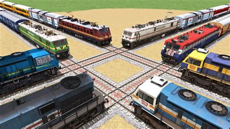 8 LINE BRANCHED DIAMOND RAILROAD CROSSING ON BUMPY RAILROAD TRACKS