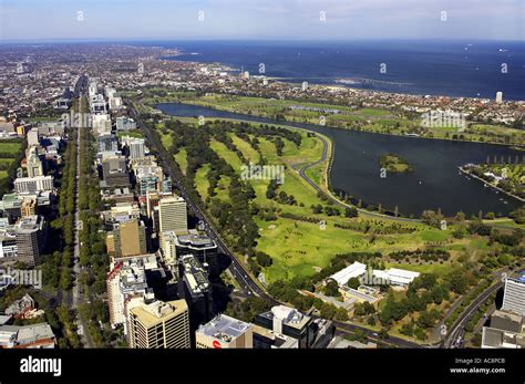 St Kilda Road and Albert Park Lake Melbourne Victoria Australia Stock