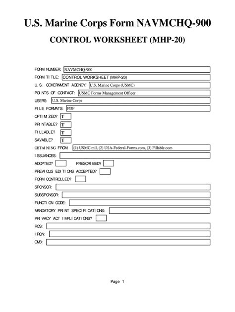 Fillable Online U S Marine Corps Form NAVMCHQ 900 CONTROL WORKSHEET