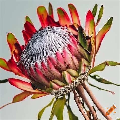 Close Up Of A Protea Flower Isolated On White On Craiyon