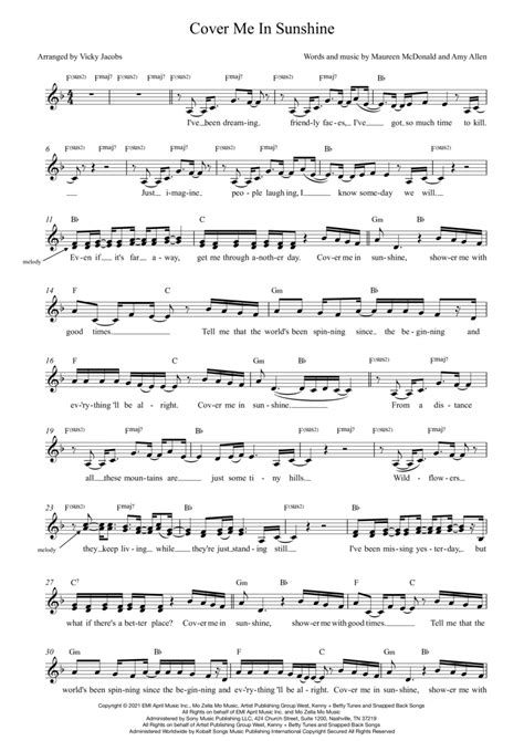 Cover Me In Sunshine Arr Vicky Jacobs By P Nk And Willow Sage Hart Sheet Music For Choir At