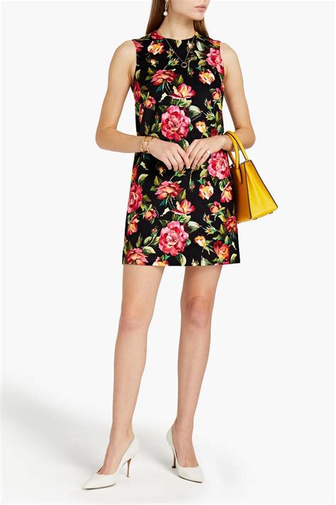 Dolce And Gabbana Floral Print Cotton Blend Velour Mini Dress Sale Up