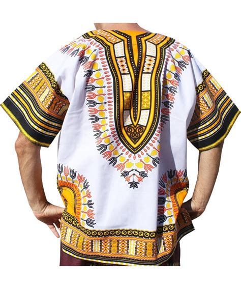 Raanpahmuang Brand Unisex Bright White Cotton Africa Dashiki Shirt