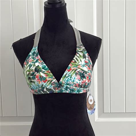 Prana Swim Prana Tropical Floral Bikini Top Green And Pink Poshmark