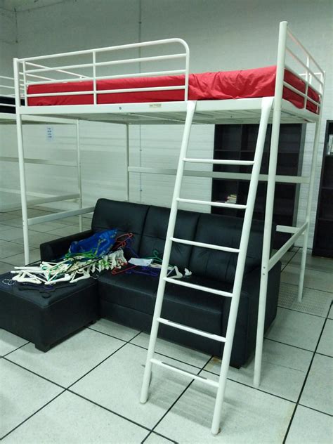 Ikea White Queen Loft Bed Frame With Mattress And Covers Furniture